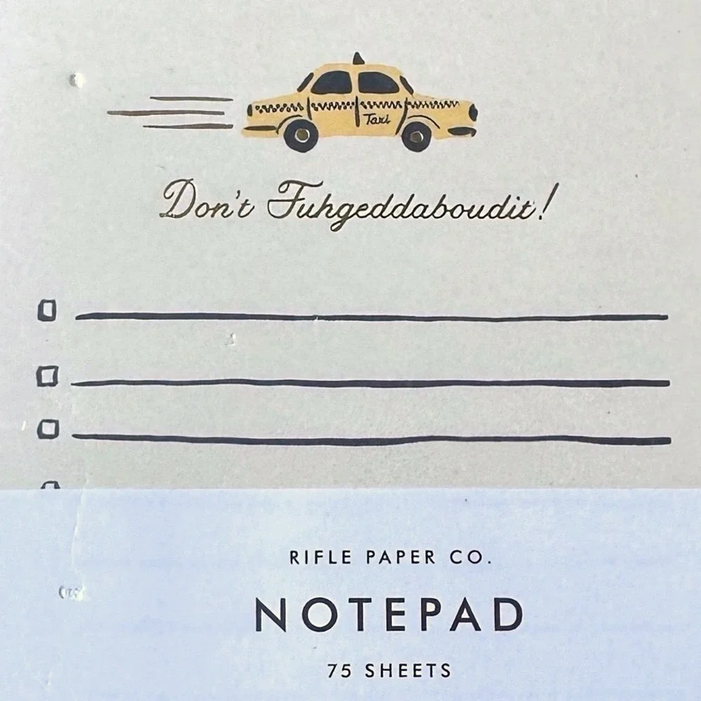 Rifle Paper Co NYC Taxi Notepad Dont Fuhgeddaboudit 75 Sheets Checkered Border